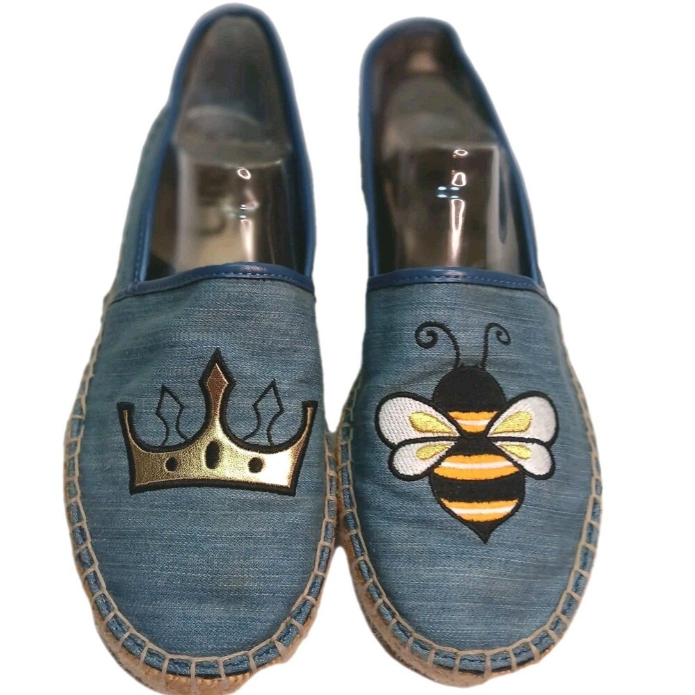 Cute SAM ELDEMAN Circus QUEEN BEE Slip On ESPADRILLE Leni DENIM Jute FLATS Sz 9